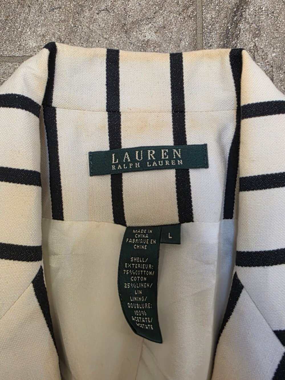 LAUREN Ralph Lauren Women's Lrg White Black Striped Blazer Jacket Crest 1967 - Picture 5 of 9